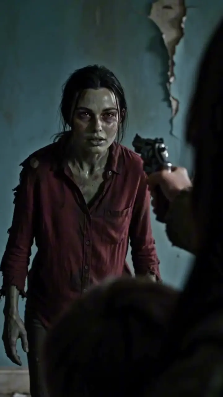 The zombie AI trend template: a mother and son in a zombie apocalypse scene, vertical clip